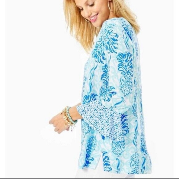 Lilly Pulitzer Blue Patterned Women's Top XL - Picture 3 of 9